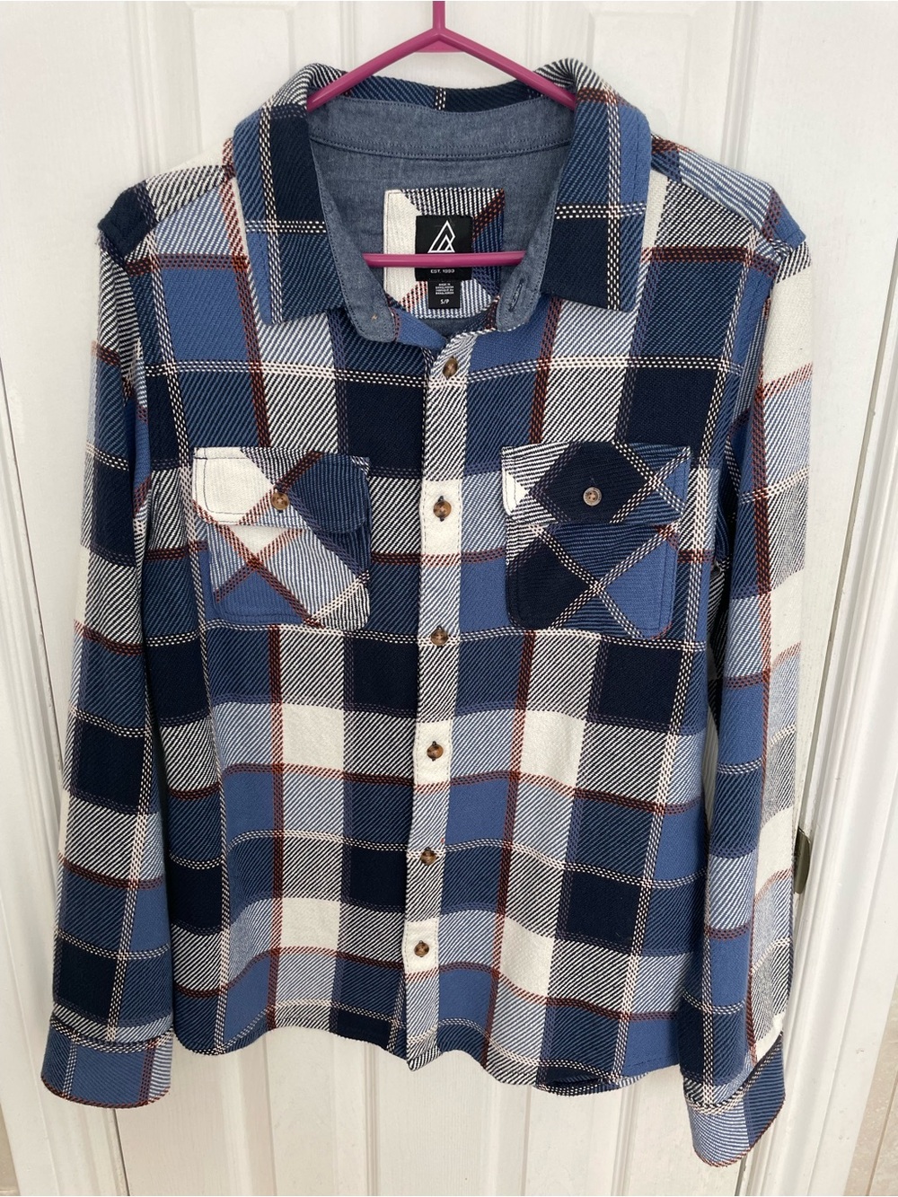 Ripzone Plaid Cotton Shirt in Blue & White Size Small